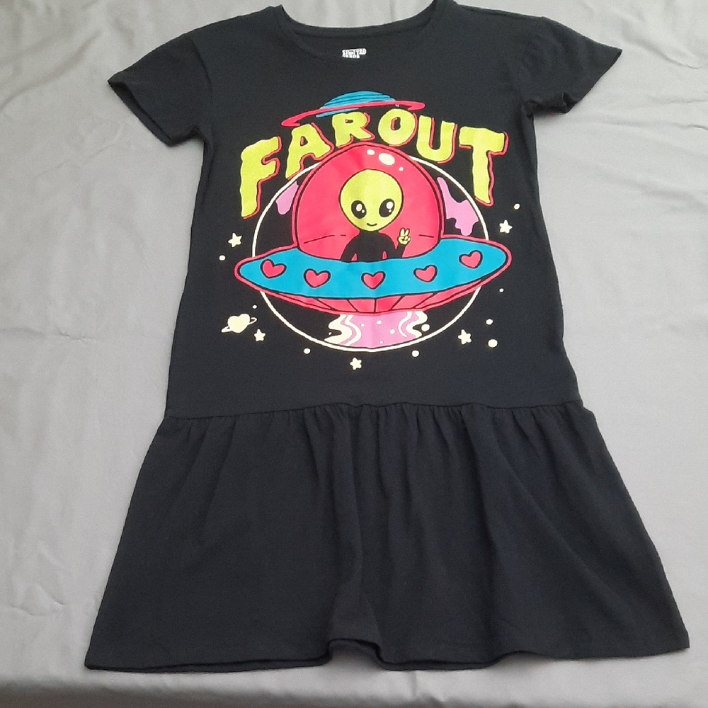 Kids Black Alien Graphic Dress - Spotted Zebra - Girl's Size L (16)